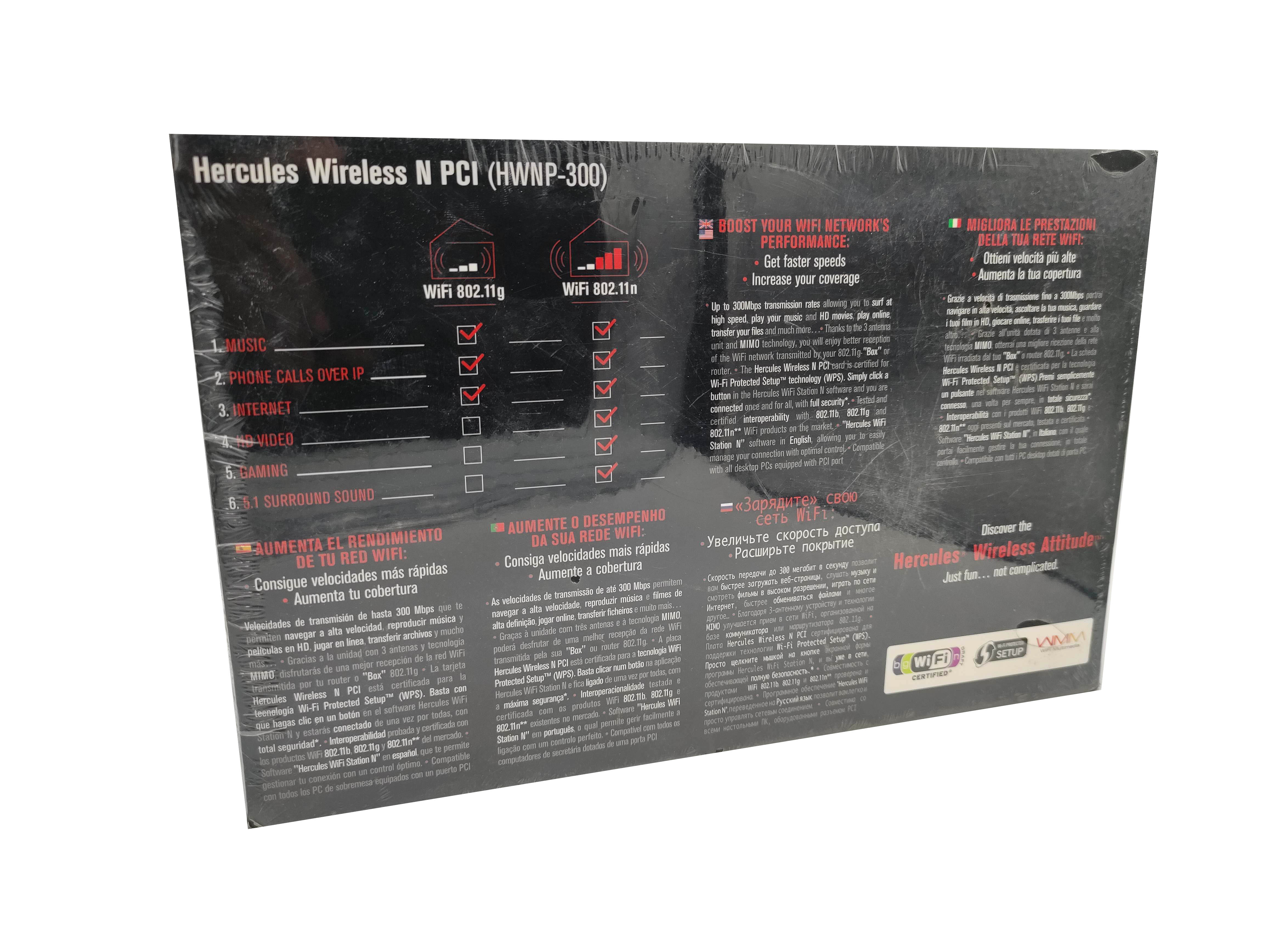 Hercules Wireless N PCI Card High Power HWNP-300 PCI 8.2.11n New