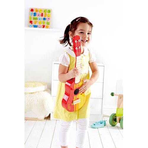 Hape Early Melodies Ukulele Red E0316 4 tune able string Guitar