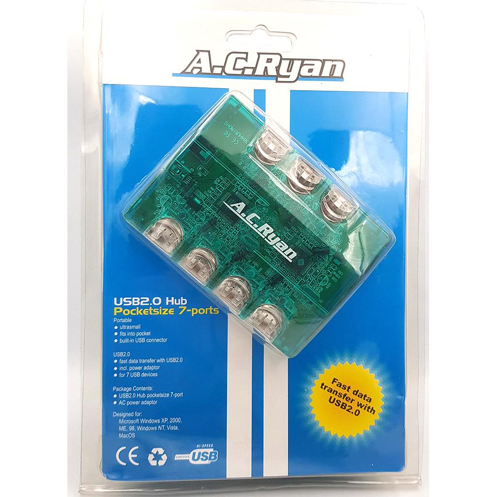 USB Hub 7 Port  with AC Power Adaptor A.C Ryan Pocketsize
