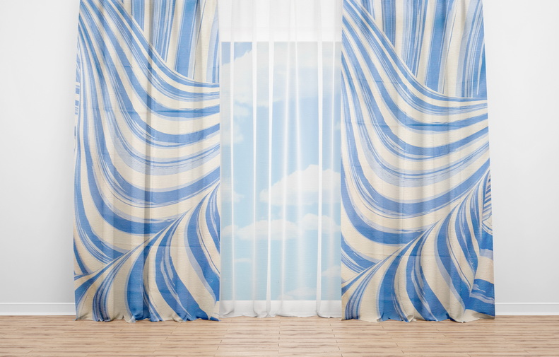 OYO Home SL FPR 55A New 240cm Light Blue White Waves Curtains 280cm