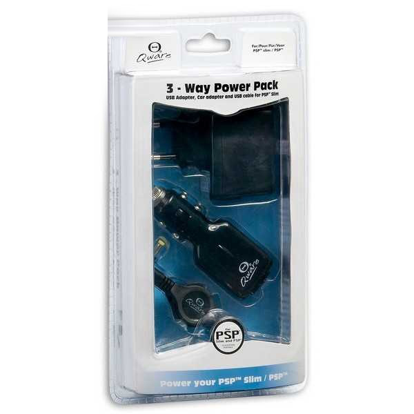 Qware 3 Way Power Pack PSP Slim for USB Adapter CAR Adapter and USB Cable