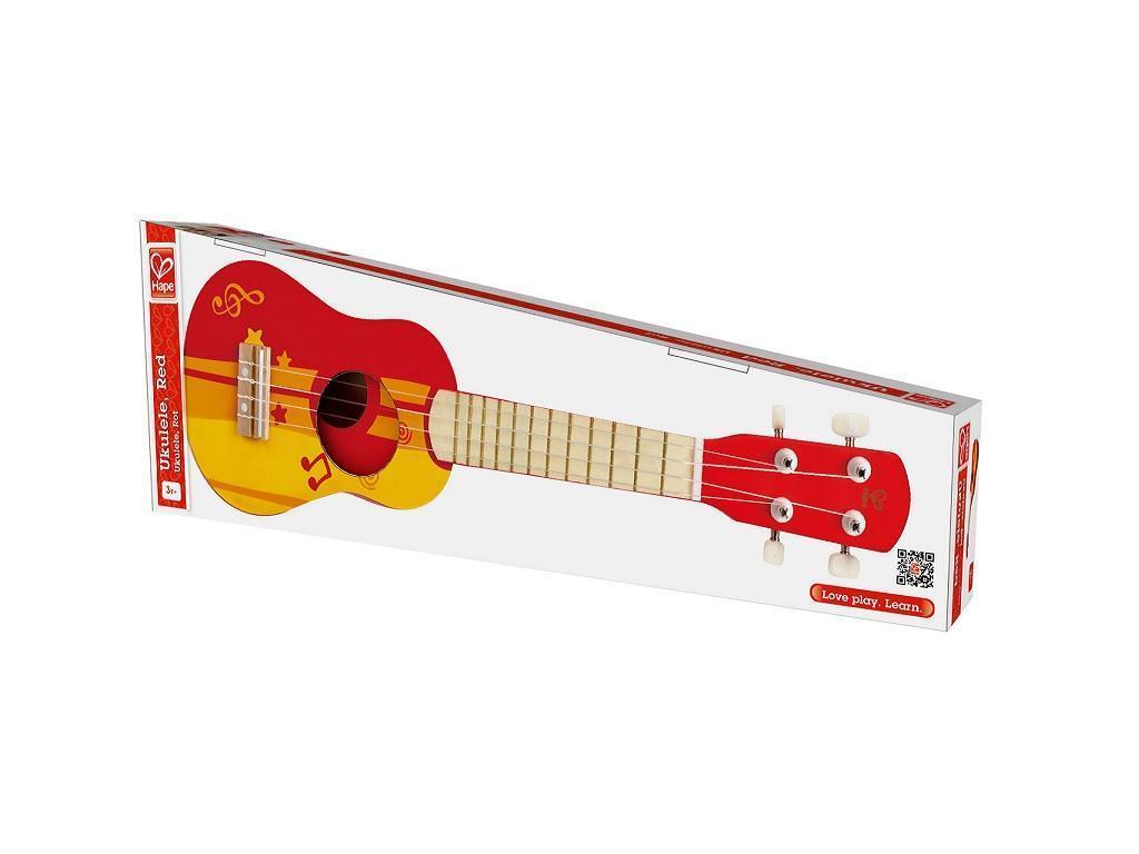 Hape Early Melodies Ukulele Red E0316 4 tune able string Guitar