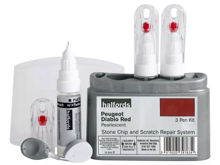 Halfords scratch chip repair for Peugeot Diablo Red 397638